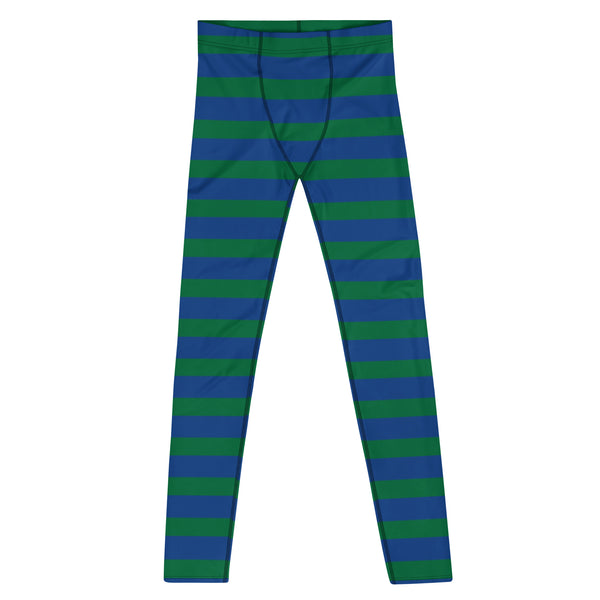 Green Blue Striped Men's Leggings, Green Blue Horizontally Striped Christmas Style Print Sexy Men's Leggings Pants Men Tights- Made in USA/EU/MX (US Size: XS-3XL) Blue Green Striped Men's Leggings | Santa Claus Mens Christmas Leggings | Meggings Festive Holiday Party Pants | Workout Running Yoga Tights