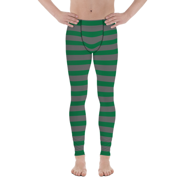 Chevron Green Black Meggings, Chevron Green Black Stripe Print Sexy Men's Leggings Pants Men Tights- Made in USA/EU/MX (US Size: XS-3XL)