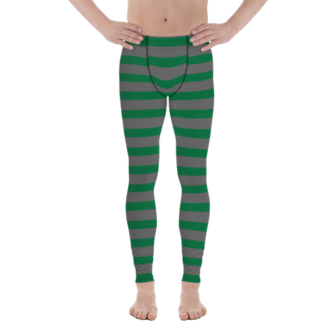 Chevron Green Black Meggings, Chevron Green Black Stripe Print Sexy Men's Leggings Pants Men Tights- Made in USA/EU/MX (US Size: XS-3XL)