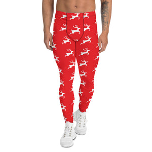 Christmas Festive Reindeer Meggings, Red Xmas Party Holiday Men's Leggings, Designer Premium Quality Men's Workout Gym Tights Leggings, Men's Compression Tights Pants - Made in USA/ EU/ MX (US Size: XS-3XL) 