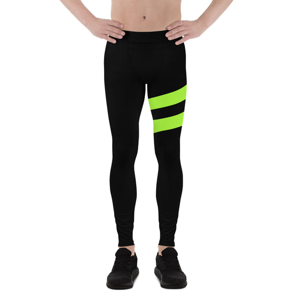 Neon Green Best Men's Leggings, Neon Green and Black Striped Designer Print Sexy Meggings Men's Workout Gym Tights Leggings, Men's Compression Tights Pants - Made in USA/ EU/ MX (US Size: XS-3XL)&nbsp;