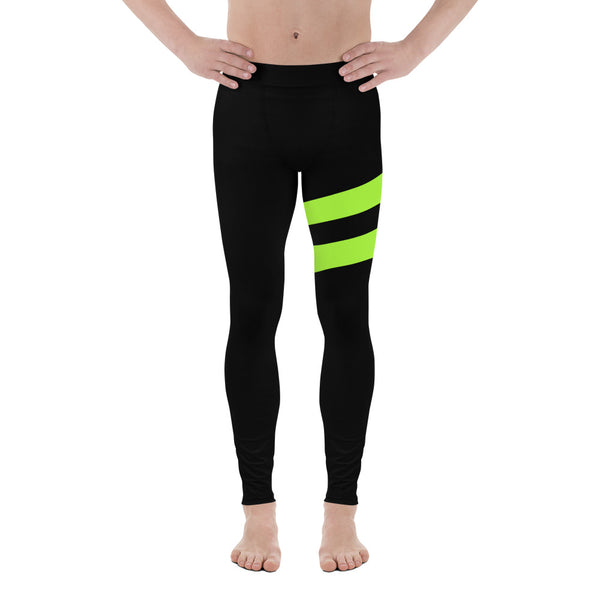 Neon Green Best Men's Leggings, Neon Green and Black Striped Designer Print Sexy Meggings Men's Workout Gym Tights Leggings, Men's Compression Tights Pants - Made in USA/ EU/ MX (US Size: XS-3XL)&nbsp;