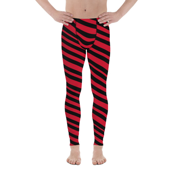 Red Black Striped Men's Leggings, Striped Colors Men's Leggings, Colorful Red Black Stripes Gym Tights For Men - Made in USA/EU/MX