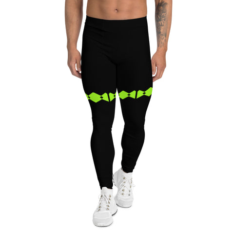 Green Patterned Men's Leggings, Black Neon Green Modern Meggings - Sexy Meggings Men's Workout Gym Tights Leggings, Men's Compression Tights Pants - Made in USA/ EU/ MX (US Size: XS-3XL) 