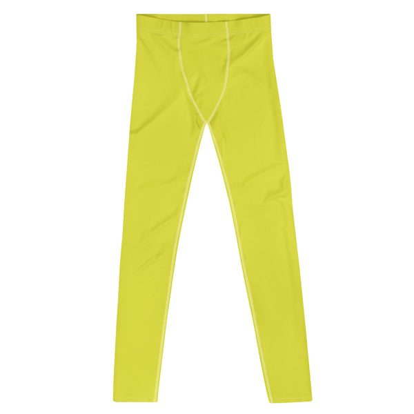 Yellow Solid Color Men's Leggings, Solid Lemon Bright Yellow Color Men's Tights Compression Pants - Made in USA/EU/MX