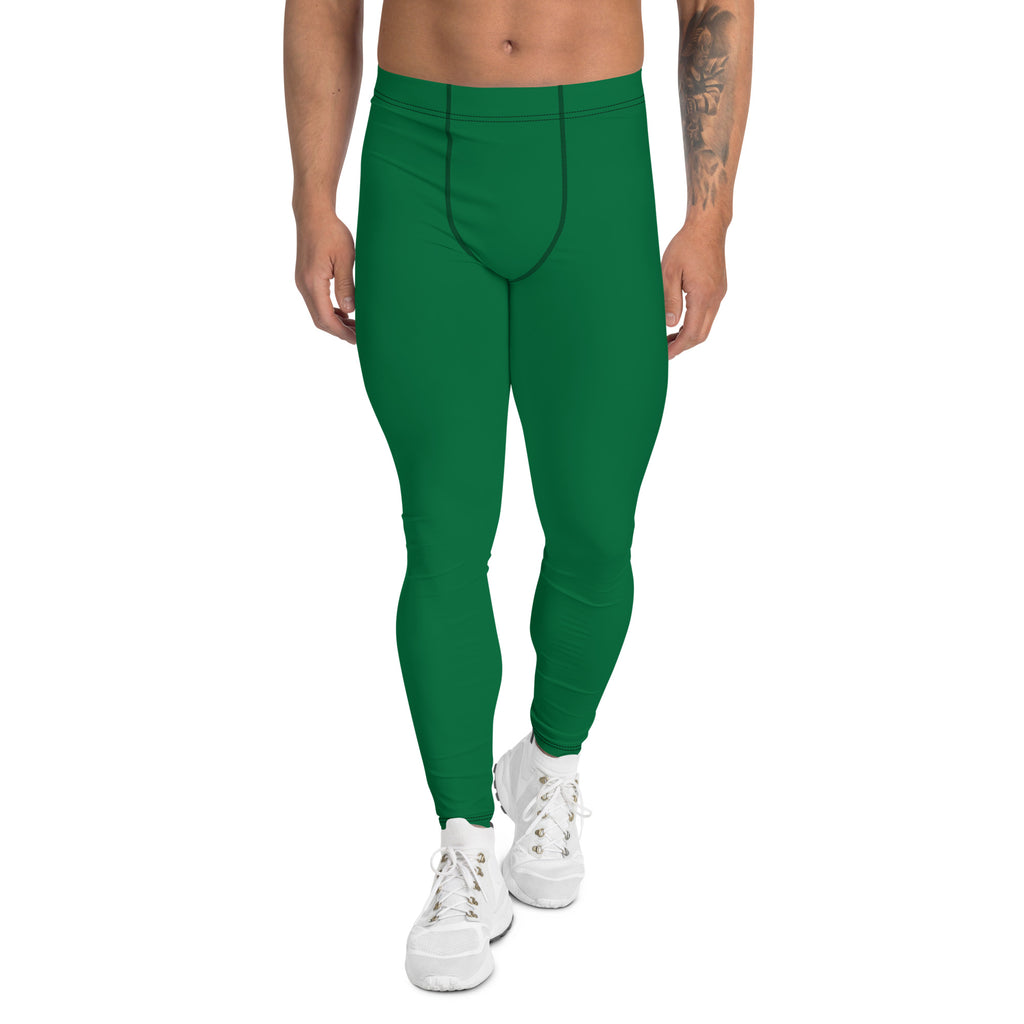 Green Solid Color Men's Leggings, Dark Green Solid Color Best
