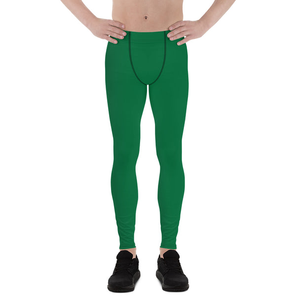 Green Solid Color Men's Leggings, Simplistic Dark Green Solid Color Best Modern Sexy Meggings Men's Workout Gym Sports Running Tights Leggings, Men's Compression Tights Pants - Made in USA/ EU/MX (US Size: XS-3XL)