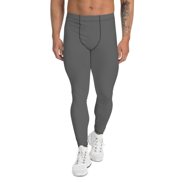 Charcoal Grey Color Men's Leggings, Solid Grey Color Designer Print Sexy Meggings Men's Workout Gym Tights Leggings, Men's Compression Tights Pants - Made in USA/ EU/ MX (US Size: XS-3XL) 