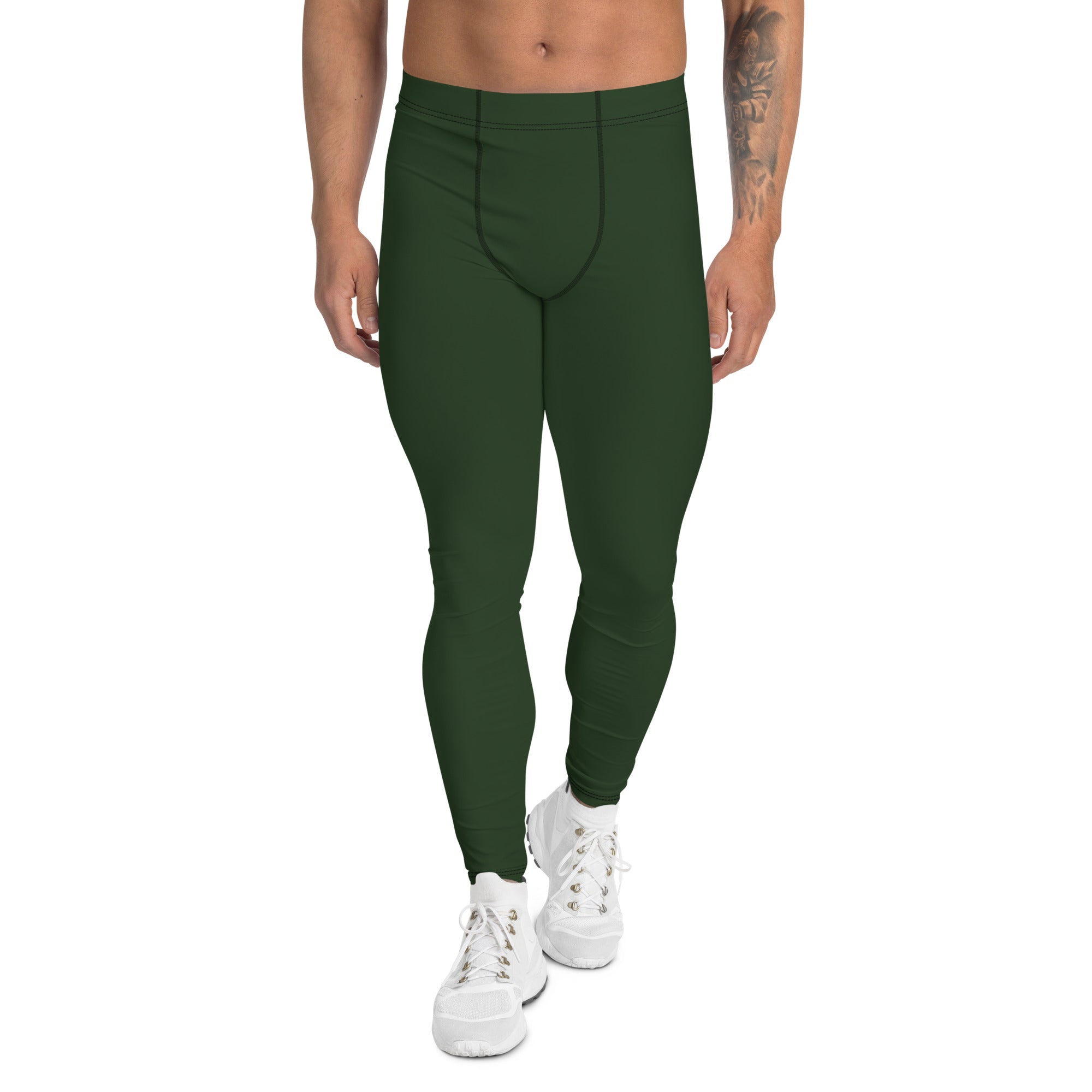 Forest Green Solid Men's Leggings, Dark Pine Tree Green Solid Color Best Modern Sexy Meggings Men's Workout Gym Sports Running Tights Leggings, Men's Compression Tights Pants - Made in USA/ EU/MX (US Size: XS-3XL)