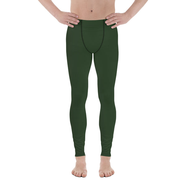 Forest Green Solid Men's Leggings, Dark Pine Tree Green Color Men's Running Sports Gym Tights For Men - Made in USA/EU/MX