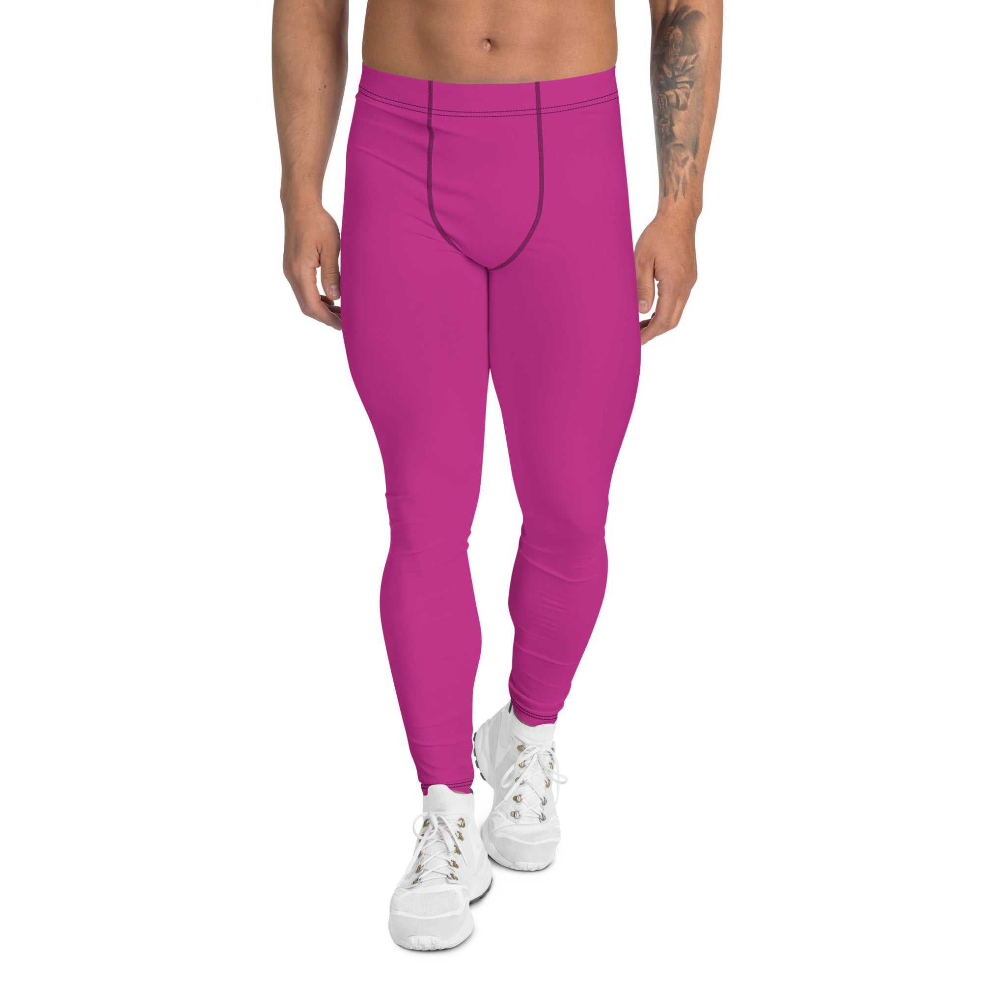 Hot Pink Solid Men's Leggings, Solid Pink Color Designer Print Sexy Meggings Men's Workout Gym Tights Leggings, Men's Compression Tights Pants - Made in USA/ EU/ MX (US Size: XS-3XL) 
