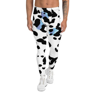 White Leopard Print Men's Leggings, White and Blue Leopard Animal Print Best Designer Print Sexy Meggings Men's Workout Gym Tights Leggings, Men's Compression Tights Pants - Made in USA/ EU/ MX (US Size: XS-3XL) 
