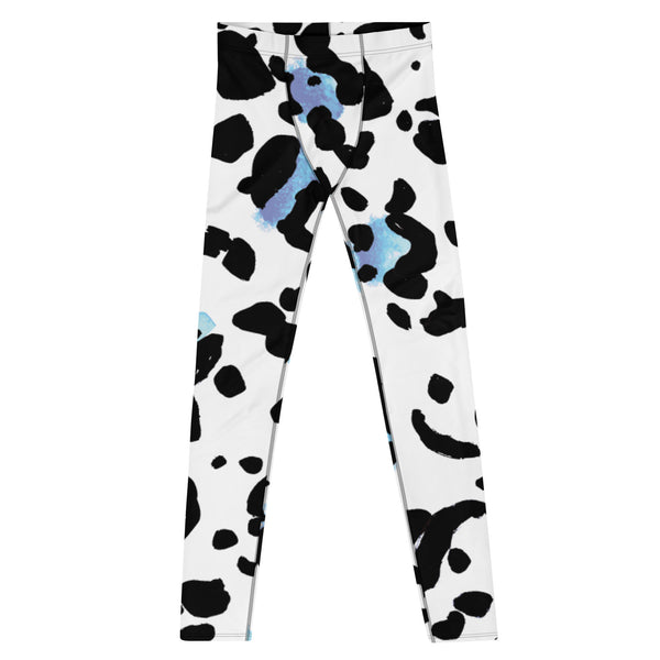 White Leopard Print Men's Leggings, White and Blue Leopard Animal Print Best Designer Print Sexy Meggings Men's Workout Gym Tights Leggings, Men's Compression Tights Pants - Made in USA/ EU/ MX (US Size: XS-3XL) 
