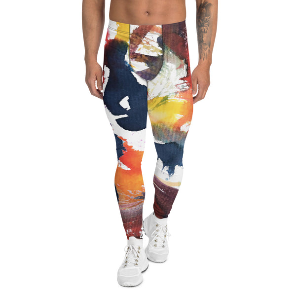 Watercolor Mixed Abstract Men's Leggings, Abstract Best Designer Print Sexy Meggings Men's Workout Gym Tights Leggings, Men's Compression Tights Pants - Made in USA/ EU/ MX (US Size: XS-3XL) 