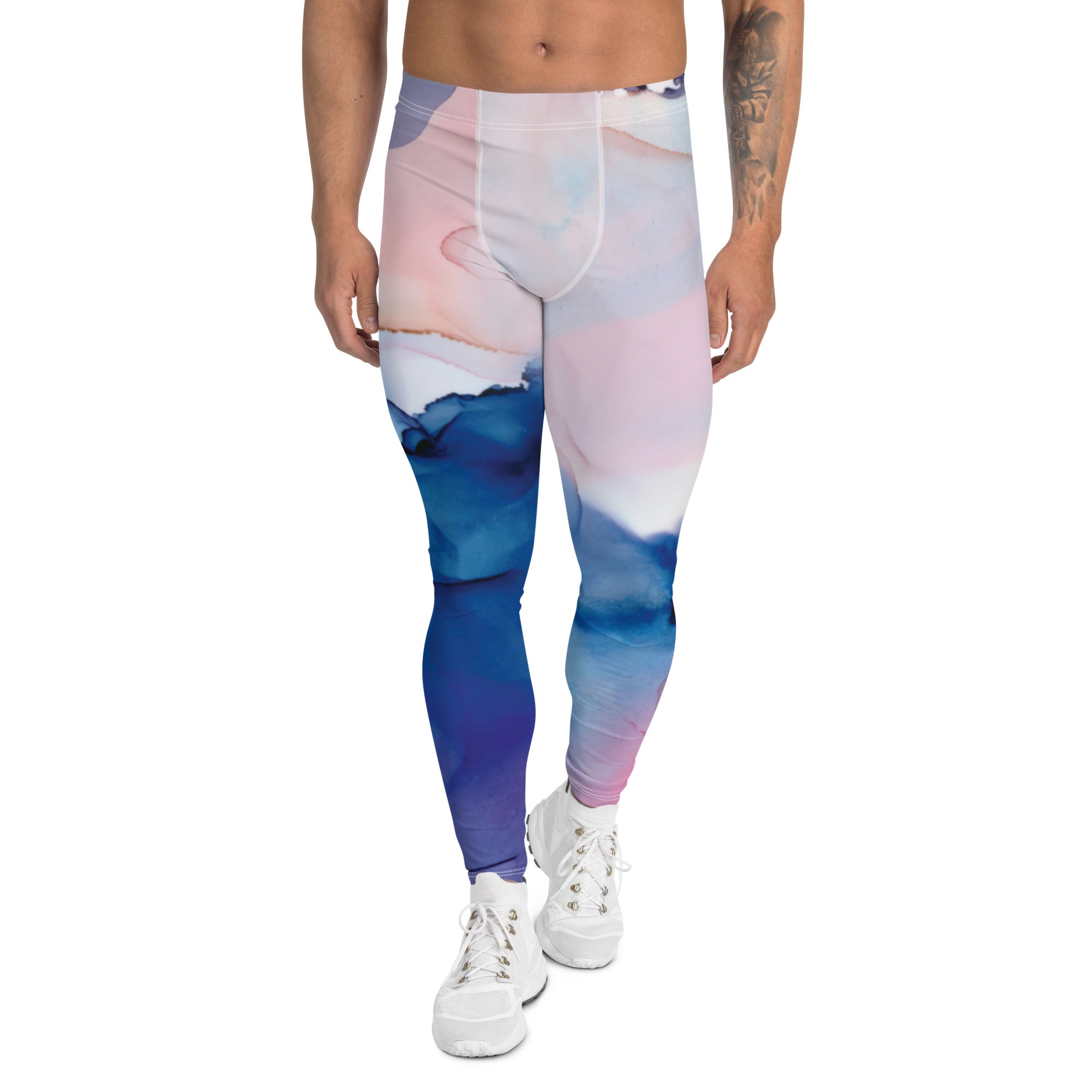 Abstract Blue Men's Leggings, Blue Pink Purple Abstract Designer Print Sexy Meggings Men's Workout Gym Tights Leggings, Men's Compression Tights Pants - Made in USA/ EU/ MX (US Size: XS-3XL) 