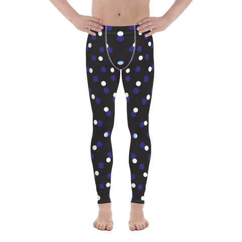 Black White Polka Dots Meggings, Dotted Sexy Meggings Men's Workout Gym Tights Leggings, Men's Compression Tights Pants - Made in USA/ EU/ MX (US Size: XS-3XL) 