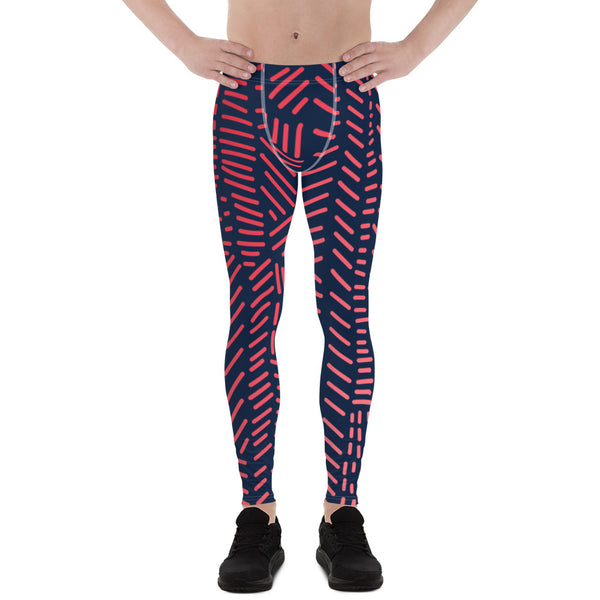Red Abstract Print  Men's Leggings, Abstract Best Designer Print Sexy Meggings Men's Workout Gym Tights Leggings, Men's Compression Tights Pants - Made in USA/ EU/ MX (US Size: XS-3XL) 