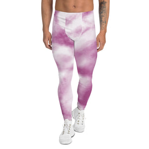 Purple White Tie Dye Meggings, Abstract Sexy Meggings Men's Workout Gym Tights Leggings, Men's Compression Tights Pants - Made in USA/ EU/ MX (US Size: XS-3XL) 