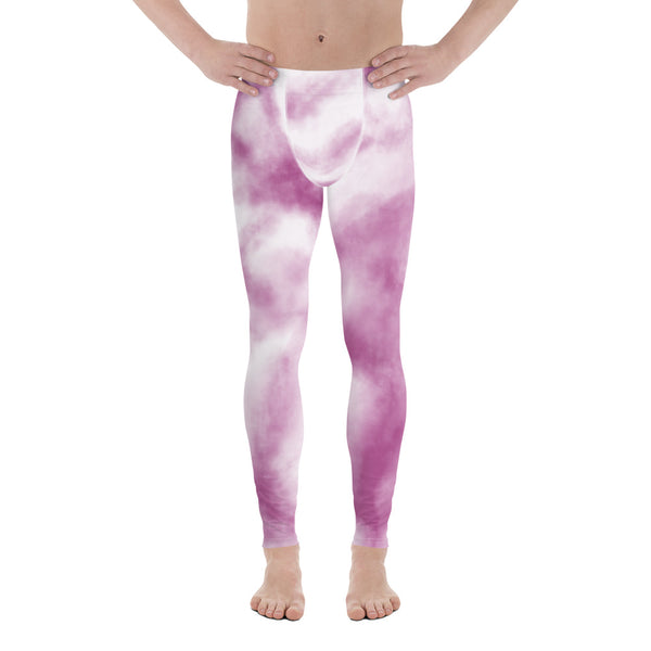 Purple White Tie Dye Meggings, Abstract Sexy Meggings Men's Workout Gym Tights Leggings, Men's Compression Tights Pants - Made in USA/ EU/ MX (US Size: XS-3XL) 