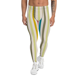 Beige Multicolored Striped Men's Leggings, Vertical Striped Designer Print Sexy Meggings Men's Workout Gym Tights Leggings, Men's Compression Tights Pants - Made in USA/ EU/ MX (US Size: XS-3XL)&nbsp;