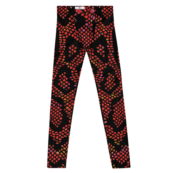 Red Snake Men's Leggings, Best Red Snake Print Sexy Meggings Men's Workout Gym Tights Leggings, Men's Compression Tights Pants - Made in USA/ EU/ MX (US Size: XS-3XL) 
