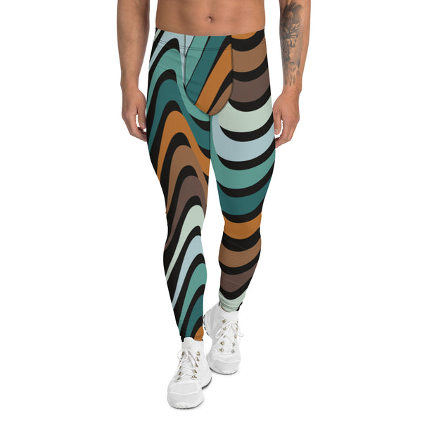 Retro Waves Men's Leggings, Colorful Multi-Colored Wavy Print Designer Men's Leggings Tights Pants - Made in USA/EU/MX (US Size: XS-3XL)&nbsp;Sexy Meggings Men's Workout Gym Tights Leggings