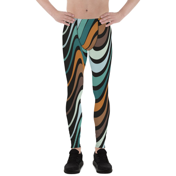 Retro Waves Men's Leggings, Colorful Multi-Colored Wavy Print Designer Men's Leggings Tights Pants - Made in USA/EU/MX (US Size: XS-3XL)&nbsp;Sexy Meggings Men's Workout Gym Tights Leggings