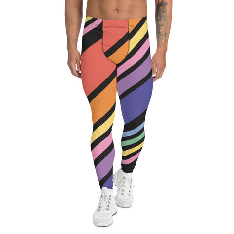 Colorful Diagonally Striped Meggings, Diagonal Striped Best Multicolored Abstract Designer Print Sexy Meggings Men's Workout Gym Tights Leggings, Men's Compression Tights Pants - Made in USA/ EU/ MX (US Size: XS-3XL)&nbsp;