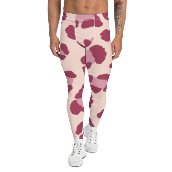 Pink Leopard Men's Leggings, Pink Purple Animal Leopard Print Designer Sexy Meggings Men's Workout Gym Tights Leggings, Men's Compression Tights Pants - Made in USA/ EU/ MX (US Size: XS-3XL) 