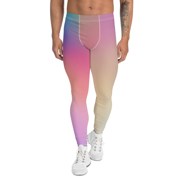 Pink Ombre Colorful Men's Leggings, Soft Designer Colourful Designer Print Sexy Meggings Men's Workout Gym Tights Leggings, Men's Compression Tights Pants - Made in USA/ EU/ MX (US Size: XS-3XL)