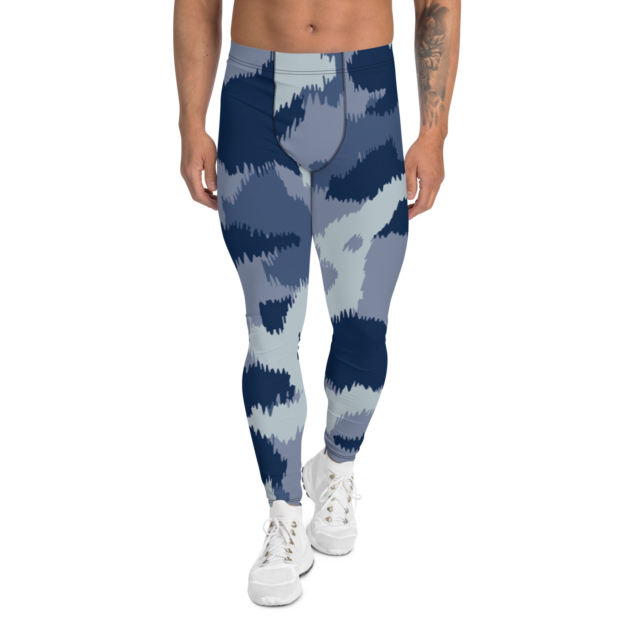 Abstract Blue Men's Leggings, Blue Grey Abstract Designer Print Sexy Meggings Men's Workout Gym Tights Leggings, Men's Compression Tights Pants - Made in USA/ EU/ MX (US Size: XS-3XL) 