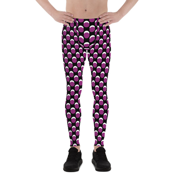 Black Purple Dotted Men's Leggings, Dots Pattern Abstract Designer Print Sexy Meggings Men's Workout Gym Tights Leggings, Men's Compression Tights Pants - Made in USA/ EU/ MX (US Size: XS-3XL)&nbsp;