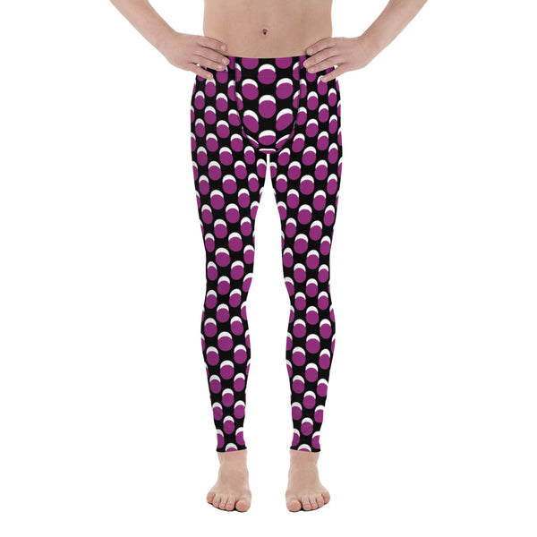 Black Purple Dotted Men's Leggings, Dots Pattern Abstract Designer Print Sexy Meggings Men's Workout Gym Tights Leggings, Men's Compression Tights Pants - Made in USA/ EU/ MX (US Size: XS-3XL)&nbsp;