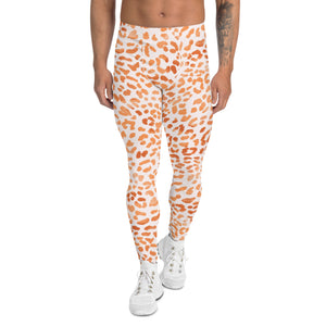 Orange Leopard Men's Leggings, Animal Leopard Print Designer Sexy Meggings Men's Workout Gym Tights Leggings, Men's Compression Tights Pants - Made in USA/ EU/ MX (US Size: XS-3XL) 