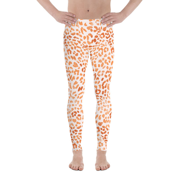 Orange Leopard Men's Leggings, Animal Leopard Print Designer Sexy Meggings Men's Workout Gym Tights Leggings, Men's Compression Tights Pants - Made in USA/ EU/ MX (US Size: XS-3XL) 