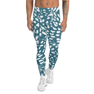 Blue Abstract Print Men's Leggings, Blue and White Abstract Designer Print Sexy Meggings Men's Workout Gym Tights Leggings, Men's Compression Tights Pants - Made in USA/ EU/ MX (US Size: XS-3XL) 
