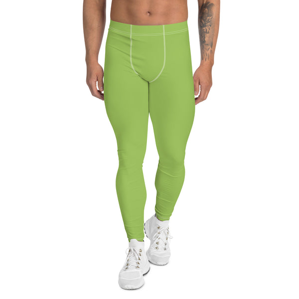 Apple Green Color Men's Leggings, Solid Color Green Print Sexy Meggings Men's Workout Gym Tights Leggings, Men's Compression Tights Pants - Made in USA/ EU/ MX (US Size: XS-3XL) 