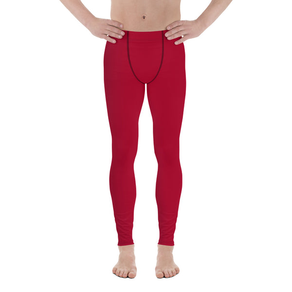Wine Red Color Men's Leggings, Solid Red Color Print Sexy Meggings Men's Workout Gym Tights Leggings, Men's Compression Tights Pants - Made in USA/ EU/ MX (US Size: XS-3XL) 