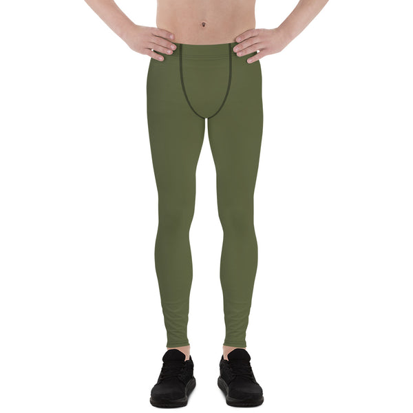 Dirty Green Color Men's Leggings, Solid Color Green Print Sexy Meggings Men's Workout Gym Tights Leggings, Men's Compression Tights Pants - Made in USA/ EU/ MX (US Size: XS-3XL) 