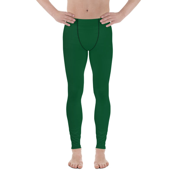Forest Green Color Men's Leggings, Solid Color Green Print Sexy Meggings Men's Workout Gym Tights Leggings, Men's Compression Tights Pants - Made in USA/ EU/ MX (US Size: XS-3XL) 