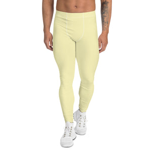 Pale Yellow Color Meggings, Solid Yellow Color Premium Designer Men's Tight  Pants - Made in USA/EU/MX