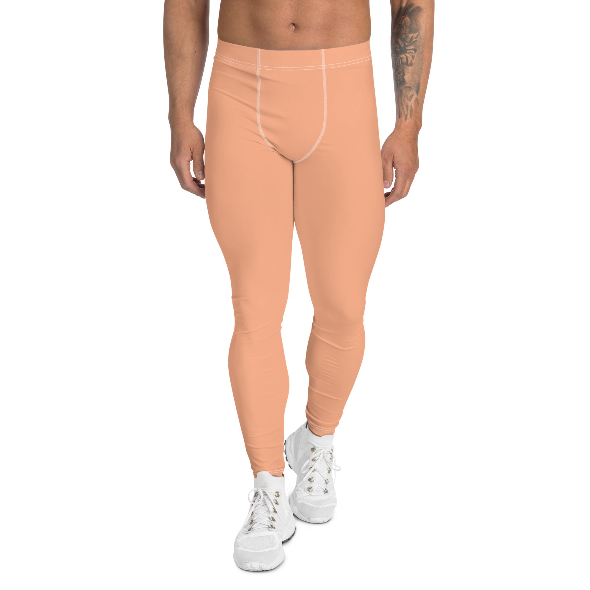 Baby Pink Nude Meggings, Solid Pink Color Print Premium Classic Elastic Comfy Men's Leggings Fitted Tights Pants - Made in USA/MX/EU (US Size: XS-3XL) Spandex Meggings Men's Workout Gym Tights Leggings, Compression Tights, Kinky Fetish Men Pants
