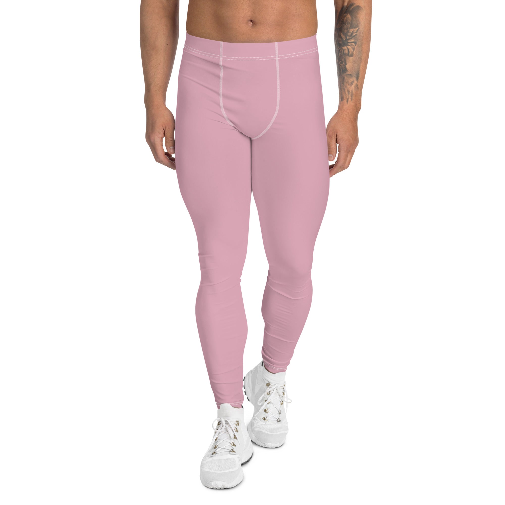 Pale Pink Nude Meggings, Solid Pink Color Print Premium Classic Elastic Comfy Men's Leggings Fitted Tights Pants - Made in USA/MX/EU (US Size: XS-3XL) Spandex Meggings Men's Workout Gym Tights Leggings, Compression Tights, Kinky Fetish Men Pants