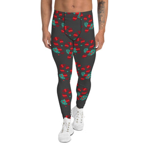Grey Candy Cane Men's Leggings, Grey and Red Colorful Christmas Candy Cane Men's tights, Best Designer Christmas Candy Cane Print Sexy Meggings Men's Workout Gym Tights Leggings, Men's Compression Tights Pants - Made in USA/ EU/ MX (US Size: XS-3XL) 