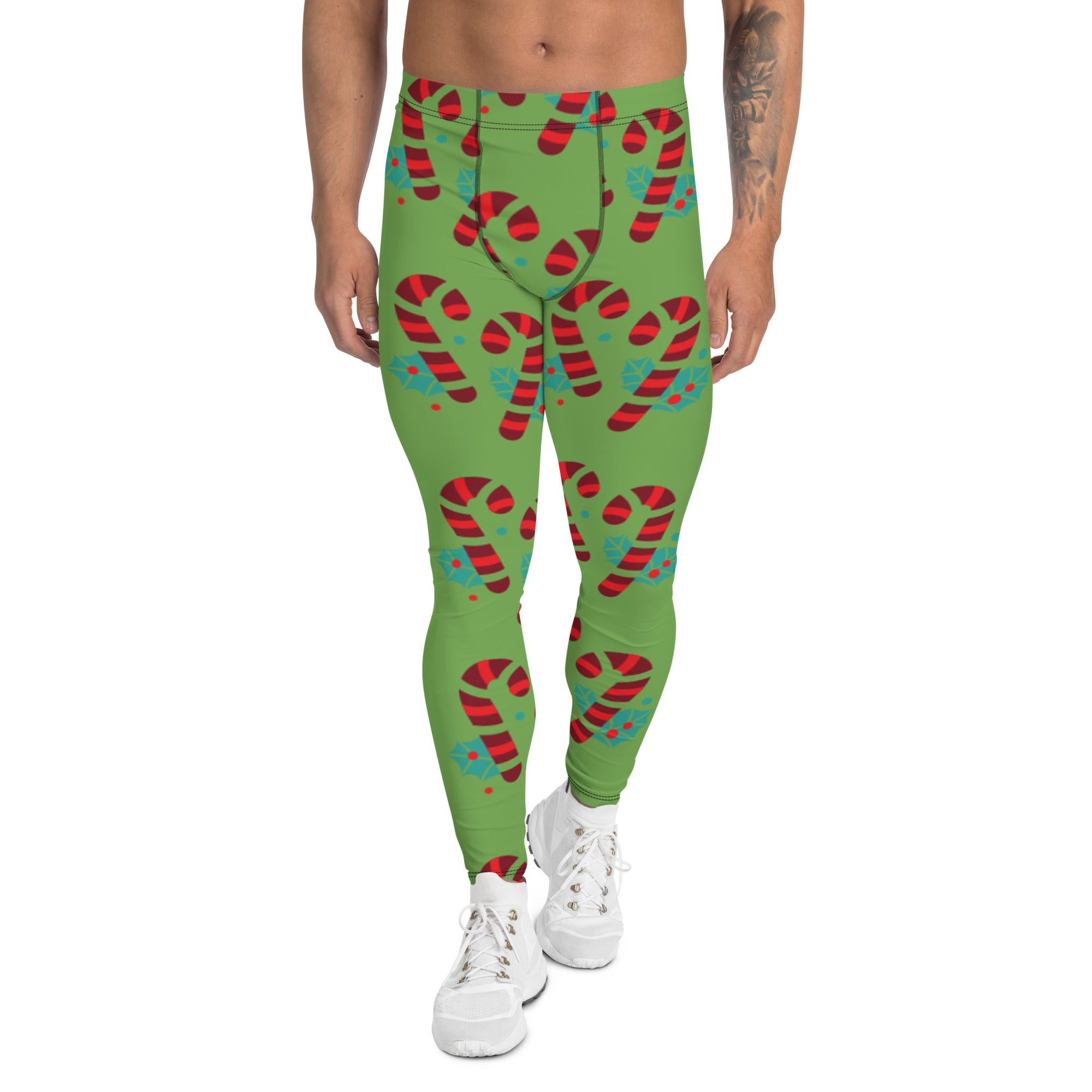 Blue Candy Cane Men's Leggings, Blue and Red Colorful Christmas Candy Cane Men's tights, Best Designer Christmas Candy Cane Print Sexy Meggings Men's Workout Gym Tights Leggings, Men's Compression Tights Pants - Made in USA/ EU/ MX (US Size: XS-3XL) Green Candy Cane Men's Leggings, Green and Red Colorful Christmas Candy Cane Men's tights, Best Designer Christmas Candy Cane Print Sexy Meggings Men's Workout Gym Tights Leggings, Men's Compression Tights Pants - Made in USA/ EU/ MX (US Size: XS-3XL) 