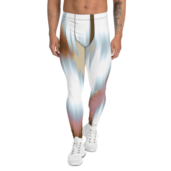 Pink White Abstract Meggings, Abstract Best Designer Print Sexy Meggings Men's Workout Gym Tights Leggings, Men's Compression Tights Pants - Made in USA/ EU/ MX (US Size: XS-3XL) 