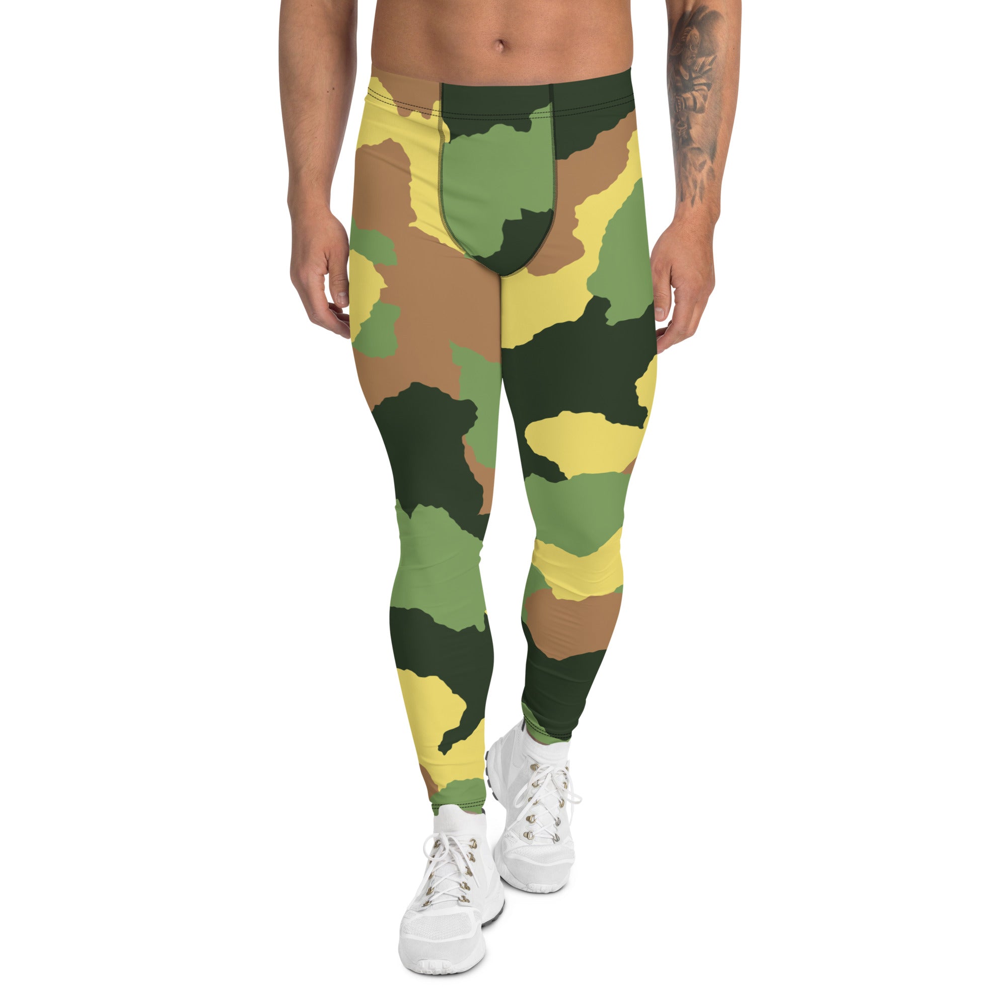 Green Camo Men's Leggings, Best Green Camouflaged Military Army Print Designer Meggings Men's Workout Gym Tights Leggings, Men's Compression Tights Pants - Made in USA/ EU/ MX (US Size: XS-3XL) 