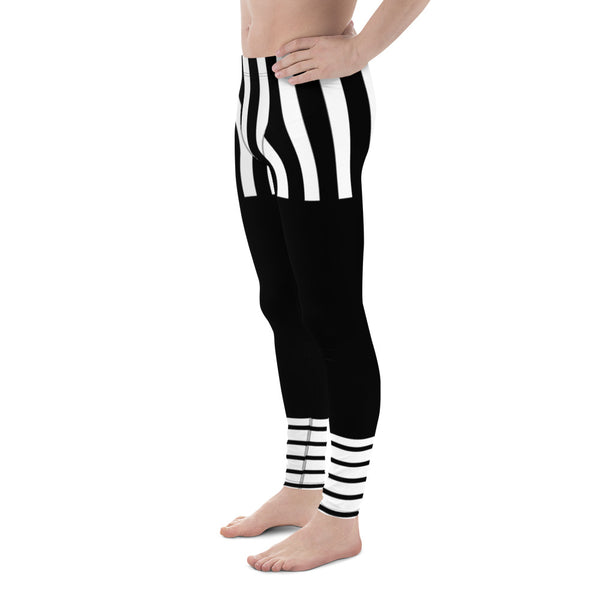 Black Striped Best Men's Leggings, Vertical Striped Black White Best Men's Leggings Compression Tights For Men, Sexy Meggings Men's Workout Gym Tights Leggings, Men's Compression Tights Pants - Made in USA/ EU/ MX (US Size: XS-3XL) 