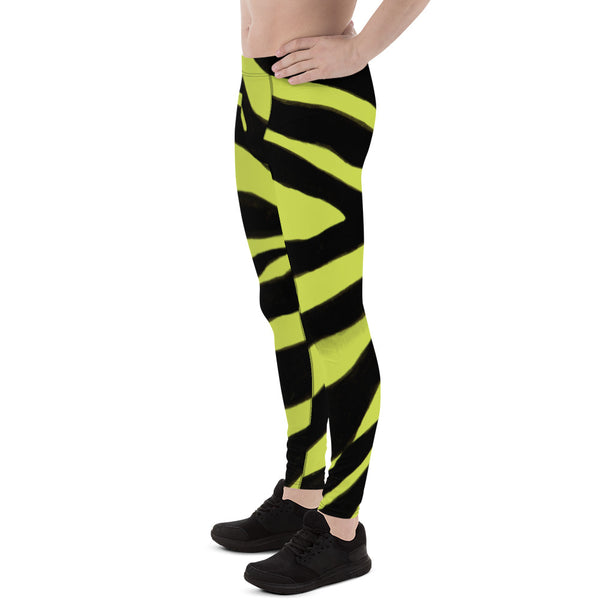 Yellow Zebra Men's Leggings, Yellow and Black Best Zebra Striped Animal Print Designer Print Sexy Meggings Men's Workout Gym Tights Leggings, Men's Compression Tights Pants - Made in USA/ EU/ MX (US Size: XS-3XL) 