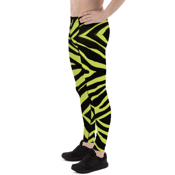 Yellow Zebra Men's Leggings, Yellow and Black Zebra Striped Animal Print Designer Print Sexy Meggings Men's Workout Gym Tights Leggings, Men's Compression Tights Pants - Made in USA/ EU/ MX (US Size: XS-3XL) 
